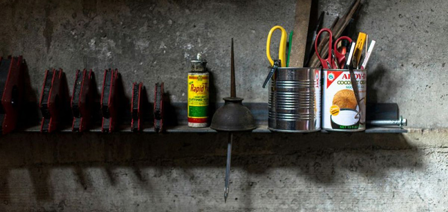 Tools on a shelf