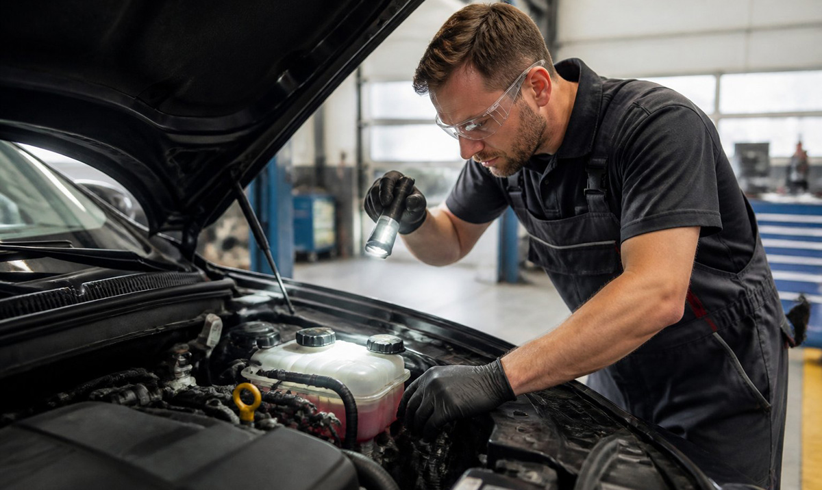 Coolant level checked as part of a car service