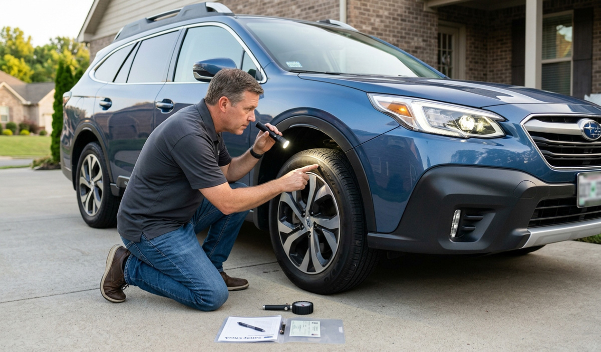 Car inspection checklist at home being checked before a state inspection
