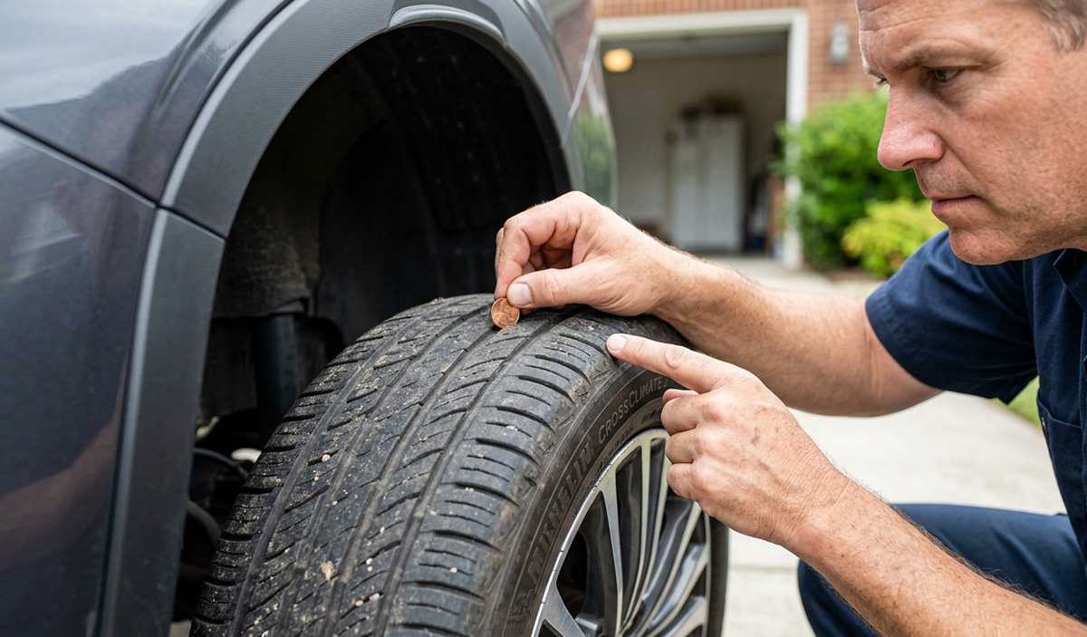Car inspection checklist for checking tire tread, wear, and sidewall damage